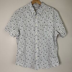 Goodiellow & Co Men's White Lizards Prints Short Sleeve Button-Down Shirt Size L